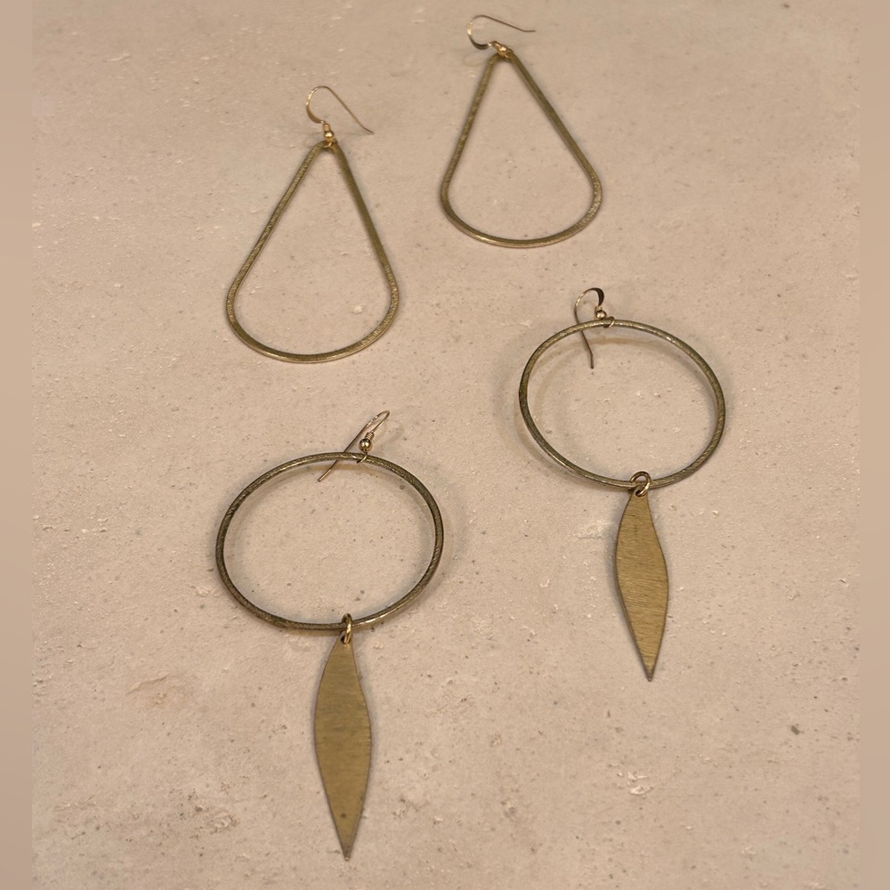 Two Pairs Gold Tone Dangle Earrings